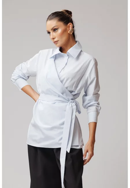 Застъпена риза от памук - Бял/Ледено синьо