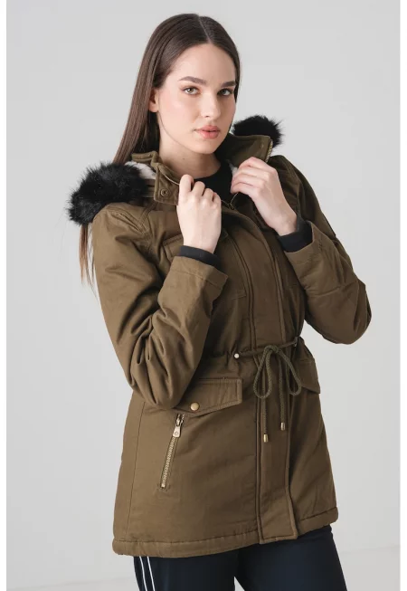 Зимно яке с регулируема талия - Тъмно каки