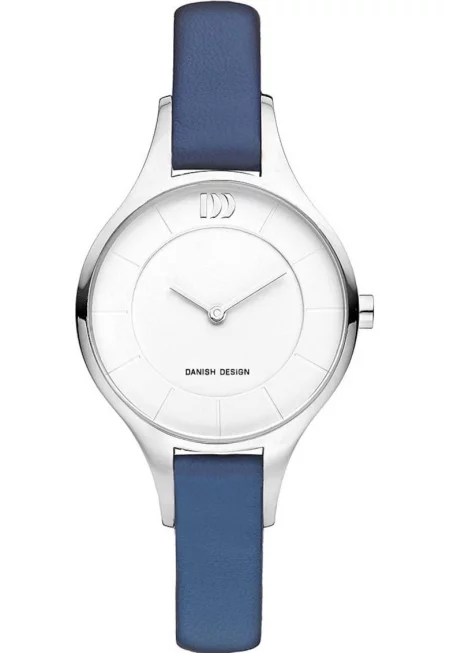 Аналогов часовник -  кварцов механизъм - корпус от неръждаема стомана - каишка от естествена кожа - бял/син