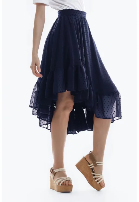 Асиметрична пола с висока талия - Тъмносин