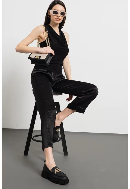 Блуза с драпирано деколте - Черен