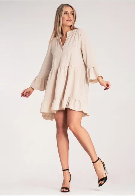 Бохо рокля  волани - бежово - полиестер - SM