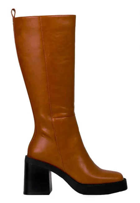 Ботуши Goeblange от еко кожа с масивен ток - Канелено кафяво