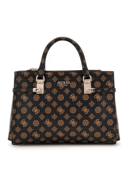 Чанта от еко кожа с монограм - Черен/Кафяв