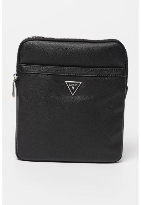 Чанта през рамо Certosa от еко кожа с лого - Черен