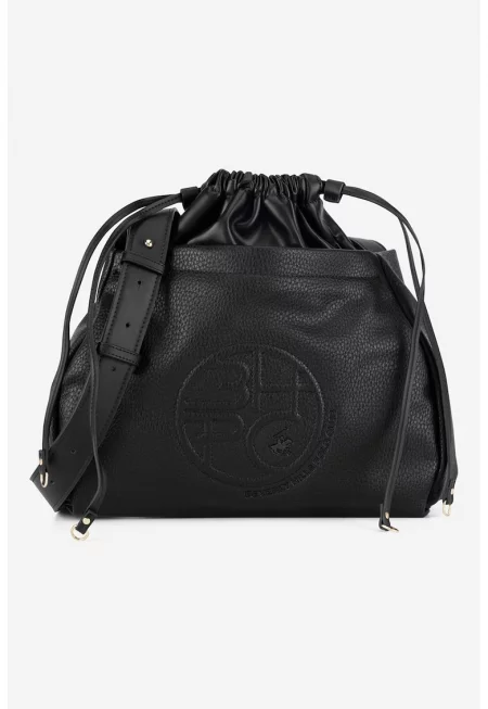 Чанта през рамото от еко кожа с връзка - Черен