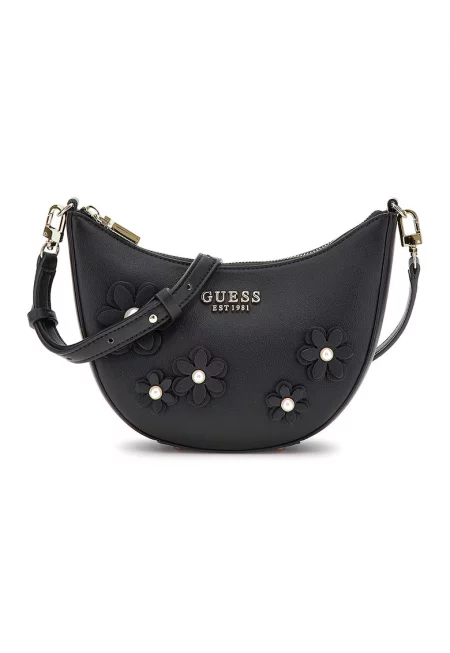 Чанта за рамо Zaria с флорални детайли - Черен/Сребрист