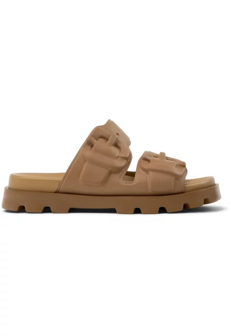 Чехли от еко кожа с токи - Кафяв