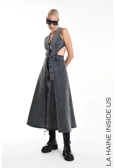 Дълга рокля с гол гръб - Сив