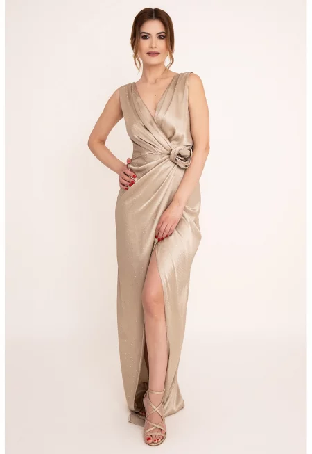 Дълга сатенена рокля Lilith - Бежов