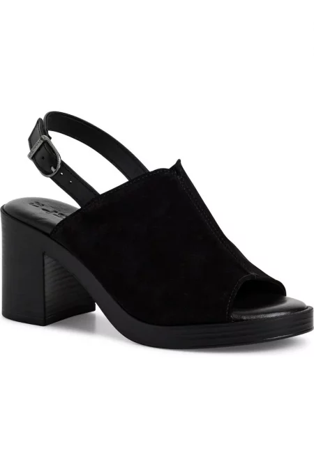 Дамско сабо на ток -  естествена кожа - черно