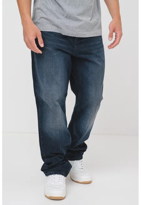 Дънки със свободна кройка и копчета - Тъмносин