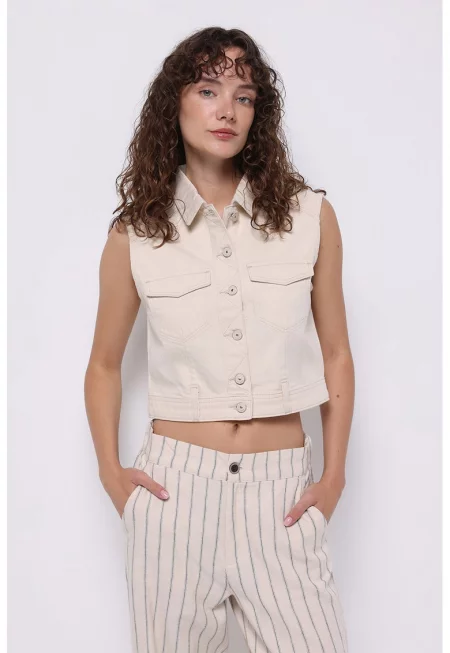 Дънков къс елек с копчета