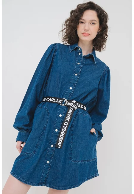 Дънкова рокля-риза с капси - Тъмносин