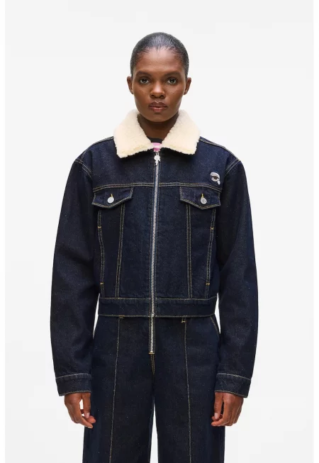 Дънково яке с пухена яка - Ултрамарин синьо