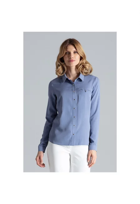 Елегантна дамска риза  M581 - синя - изработена от вискоза - с дълъг ръкав