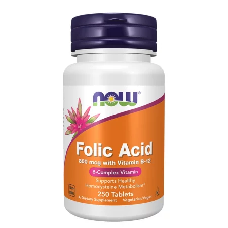 Фолиева киселина 800 µg + Витамин B12 25 µg – Кръвообразуване и енергия, 250 таблетки