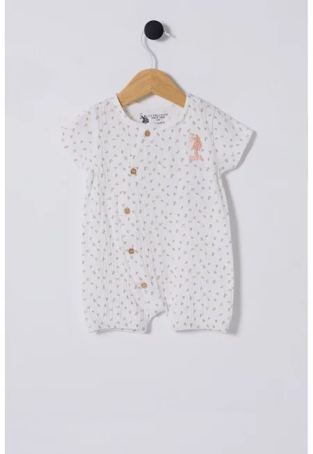 Гащеризон с памук и принт - Бял/Тъмнобежово