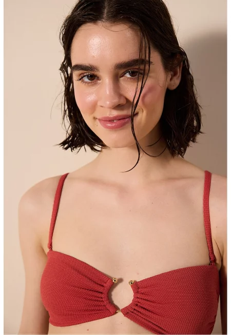 Горнище на бански с халка - Тъмночервен