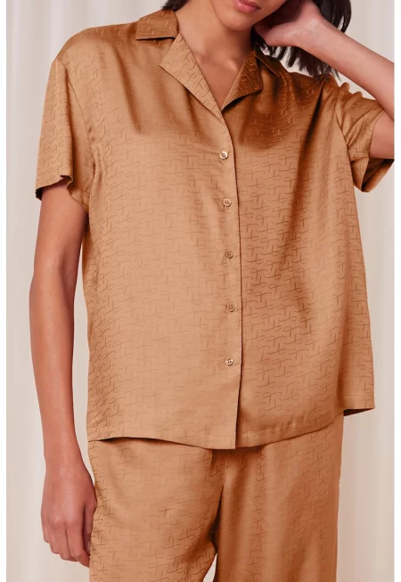 Горнище на пижама с лиосел и раздвоен ревер - Бежов