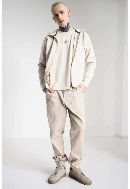 Худи с цип и джобове - Светло бежово