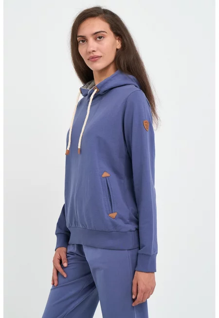 Худи с връзка и джобове встрани - Син