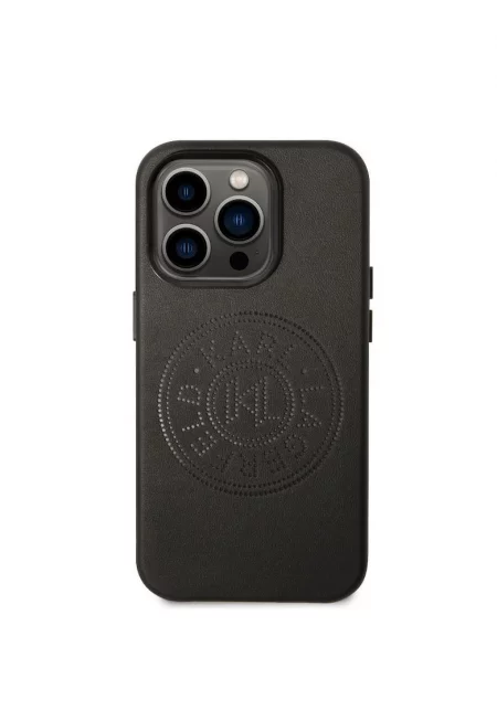 Калъф  Leather Perforated Logo - За iPhone 14 Pro Max - Черен