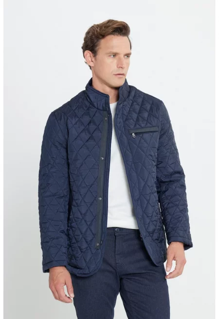 Капитонирано яке с джобове встрани - Тъмносин