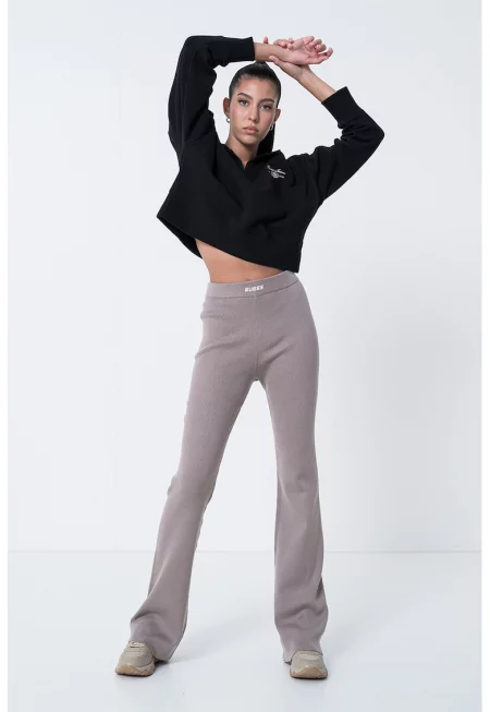 Къс свободен суитшърт с яка - Черен