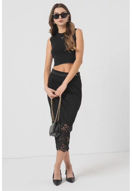 Къс топ с лого - Черен