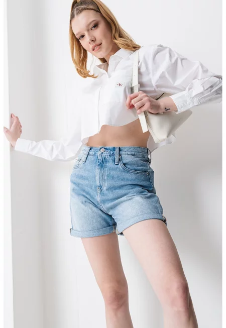 Къса риза с джоб - Бял