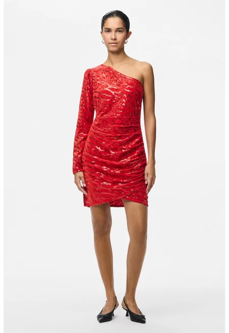 Къса рокля с голи рамене и пайети