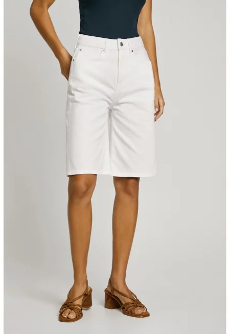 Къси дънки със средна талия - Бял