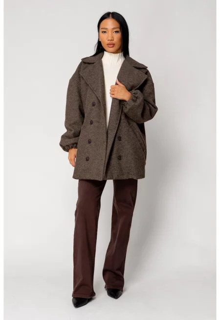 Късо палто  Oversized - Кафяв