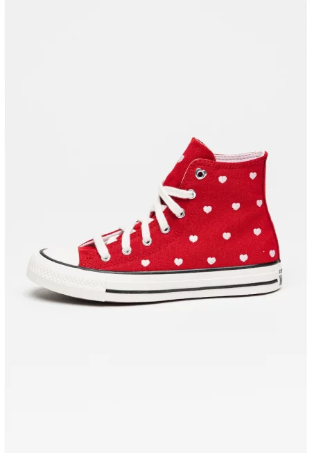Кецове Chuck Taylor All Star до глезена с шарка на сърца - Тъмночервен/Бледо розово