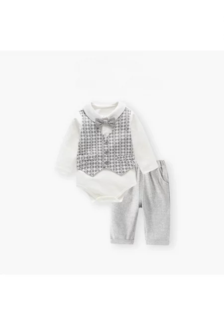 Комплект от 2 части боди с папийонка и сив панталон за момче