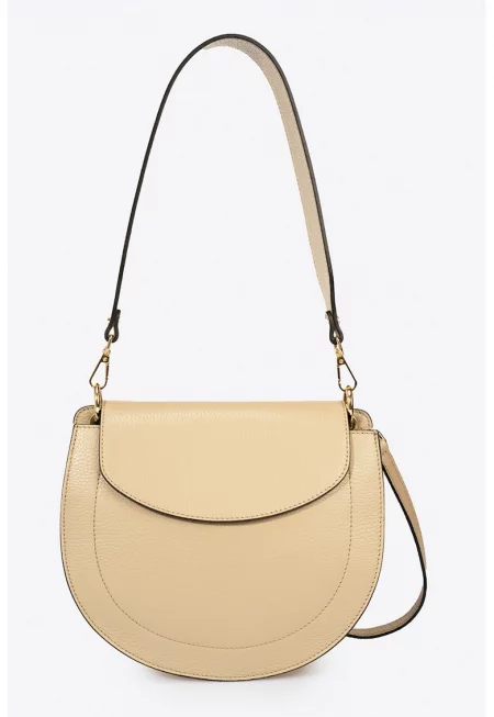 Кожена чанта през рамо - Бежов