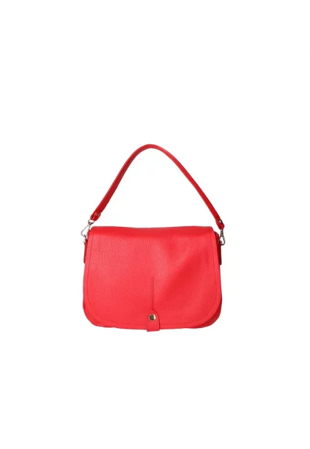 Кожена чанта през рамо с капаче - Червен