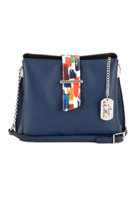 Кожена чанта през рамо Vida с релеф - Тъмносин