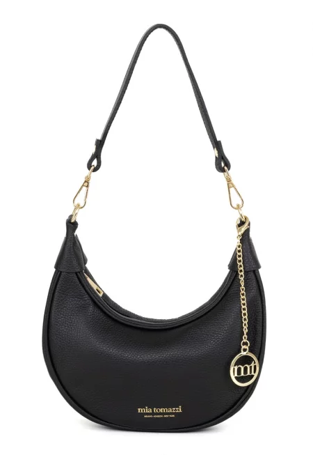 Кожена чанта с отделяща се презрамка - Черен