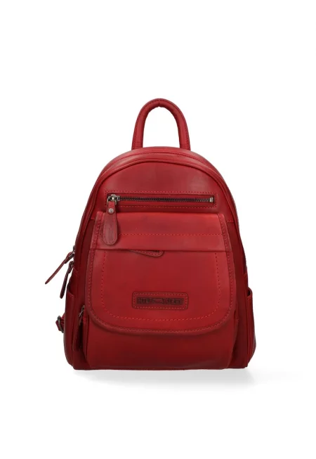 Кожена раница с джобове - Червен