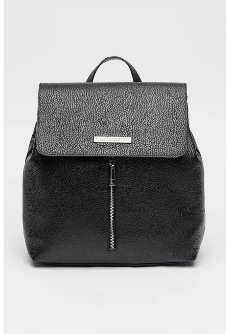 Кожена раница с външен джоб - Черен