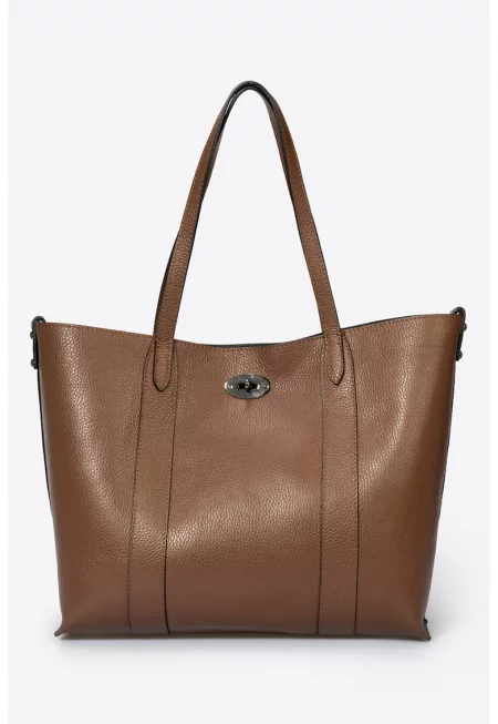 Кожена шопинг чанта - Кафяв