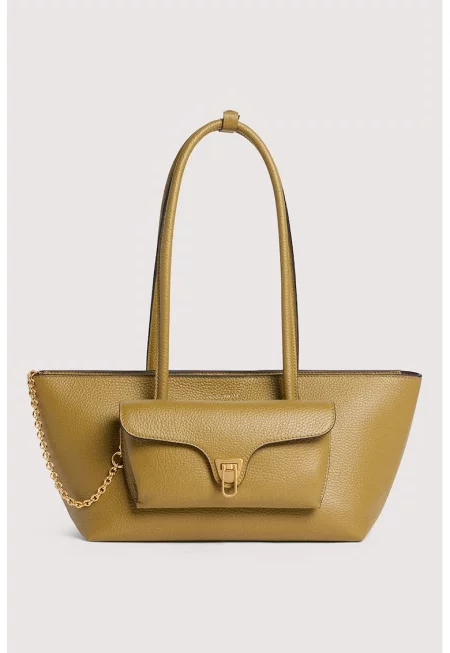 Кожена трапецовидна чанта Double Beat - Маслинено зелено