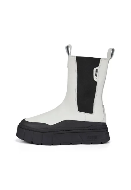 Кожени ботуши Mayze Stack Chelsea с текстил - Черен/Сив меланж