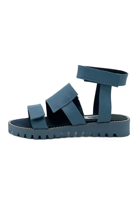 Кожени сандали с велкро - Въглен сиво