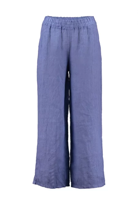 Ленен панталон с еластична талия - Индигово синьо
