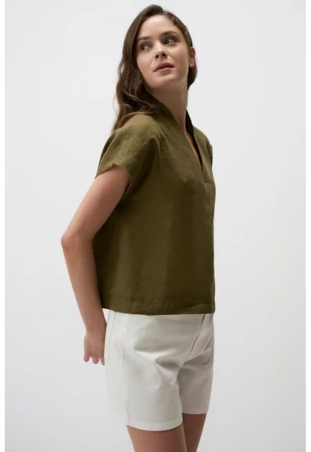 Ленена блуза с шпиц - Каки