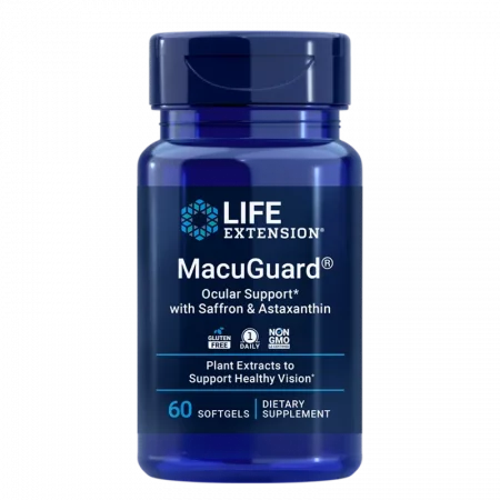 MacuGuard® В подкрепа на очното здраве (с невен, шафран и астаксантин), 60 софтгел капсули