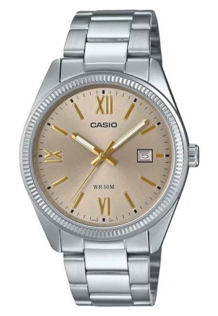 Мъжки часовник  аналогов дисплей - светлинен - водоустойчив 50M - бежов циферблат - 38.5x9.2мм